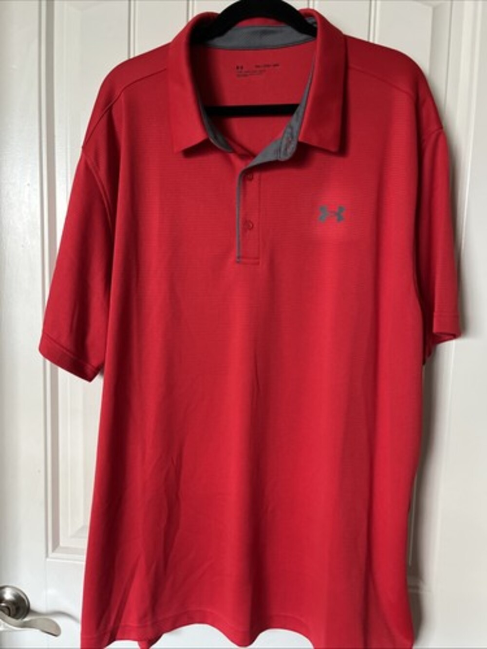 Under Armour Polo Shirt 3XL Red HeatGear Loose Fit Short Sleeve Athletic Slits